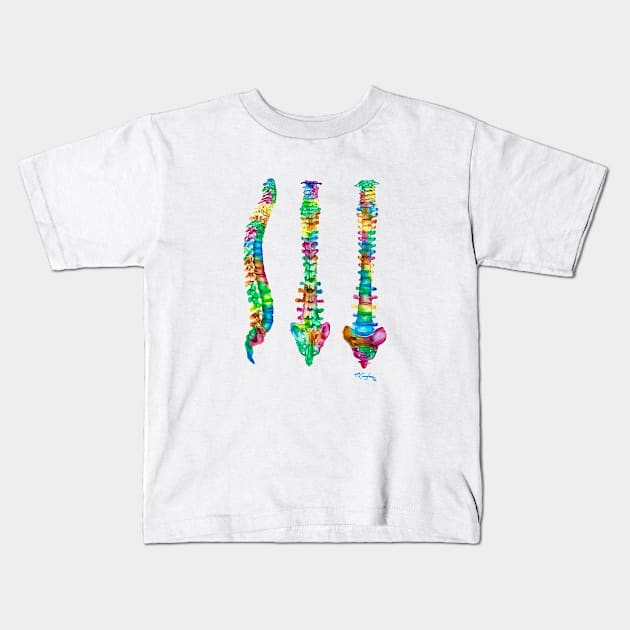 Spine Anatomy 3 Views Kids T-Shirt by CunninghamWatercolors